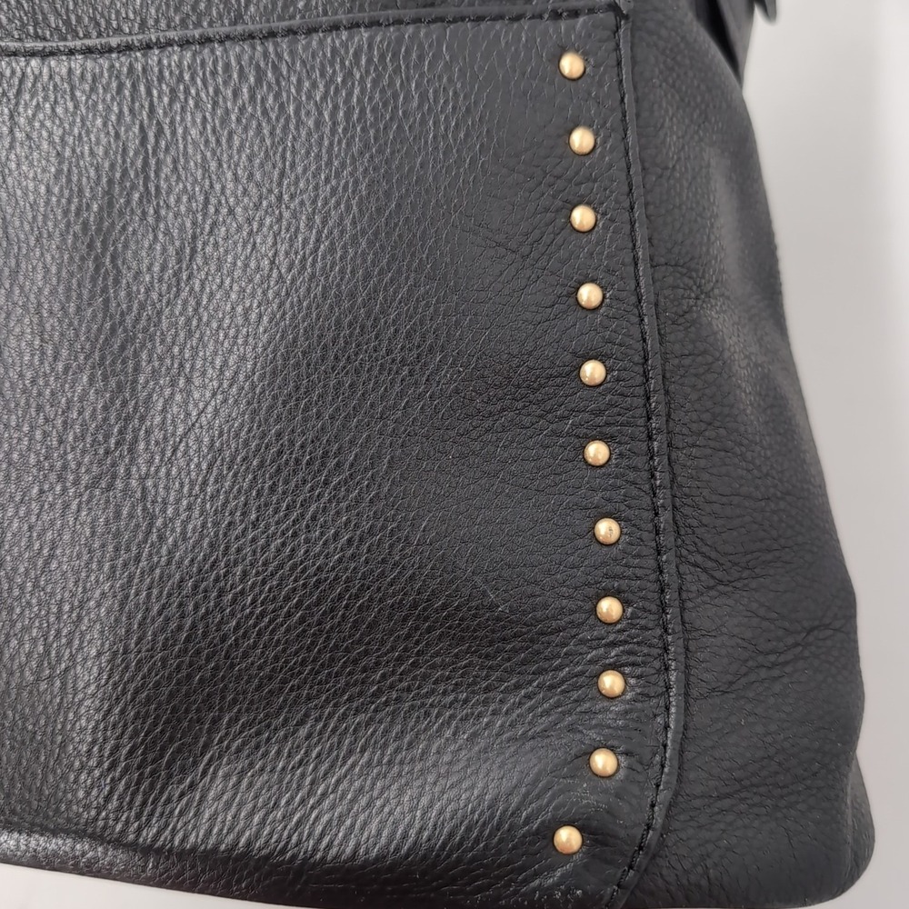 Rolfs Black Cowhide Leather Studded Hobo Shoulder Bag Gold Hardware - Picture 5 of 13